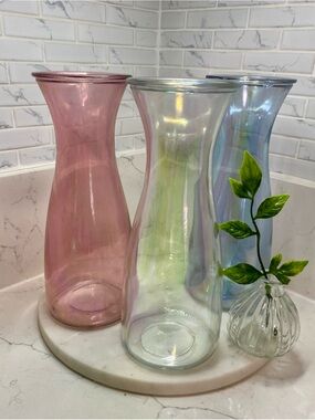 Iridescent Glass Vase - Pink, clear, Blue